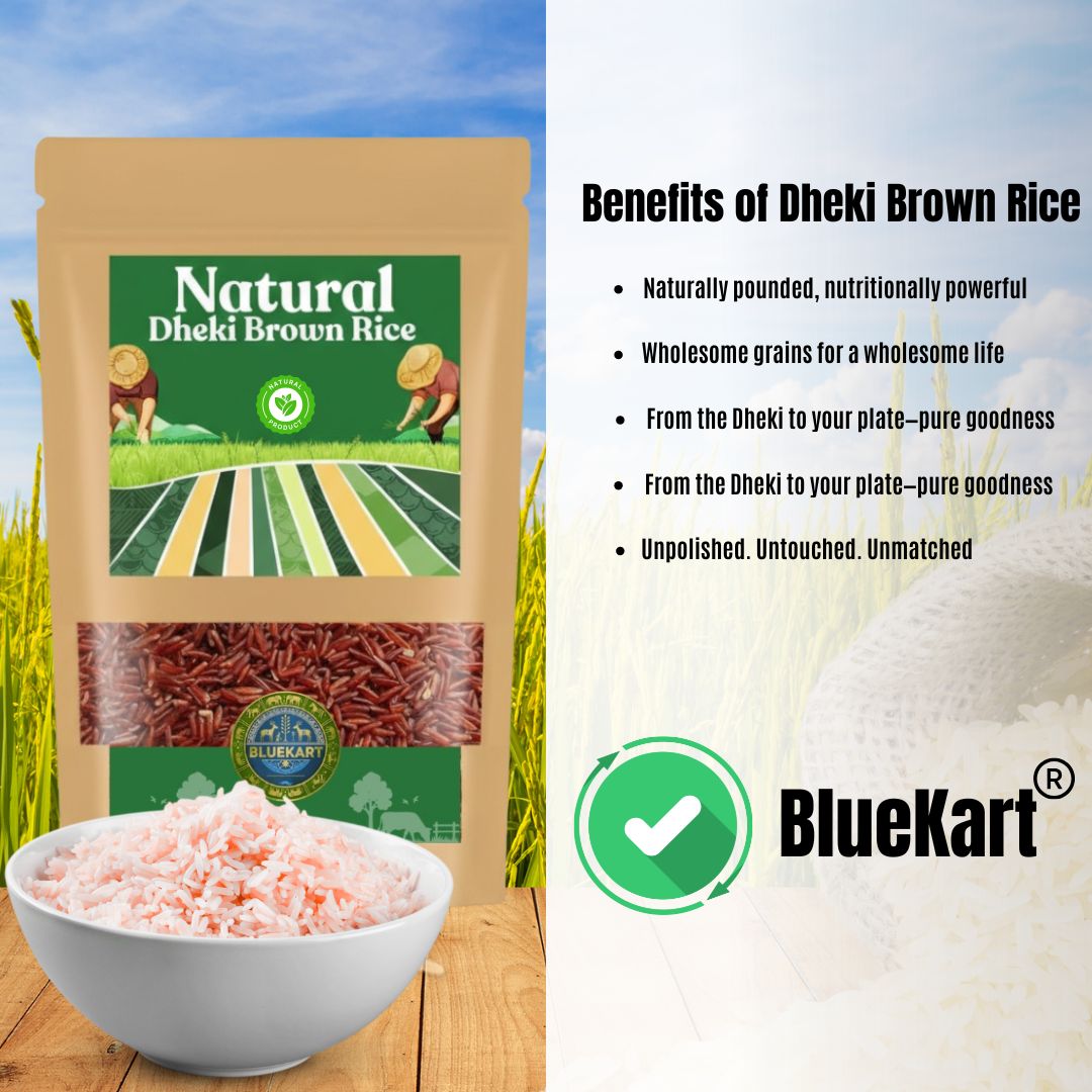 BlueKart Dheki Brown Rice (1 Kg) | Traditional Bali-Bhojana Rice | Naturally Grown in Jharkhand