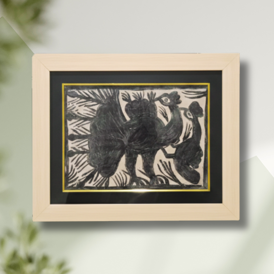 Handmade Khovar Painting: The Peacock (21 x 17 Inch)