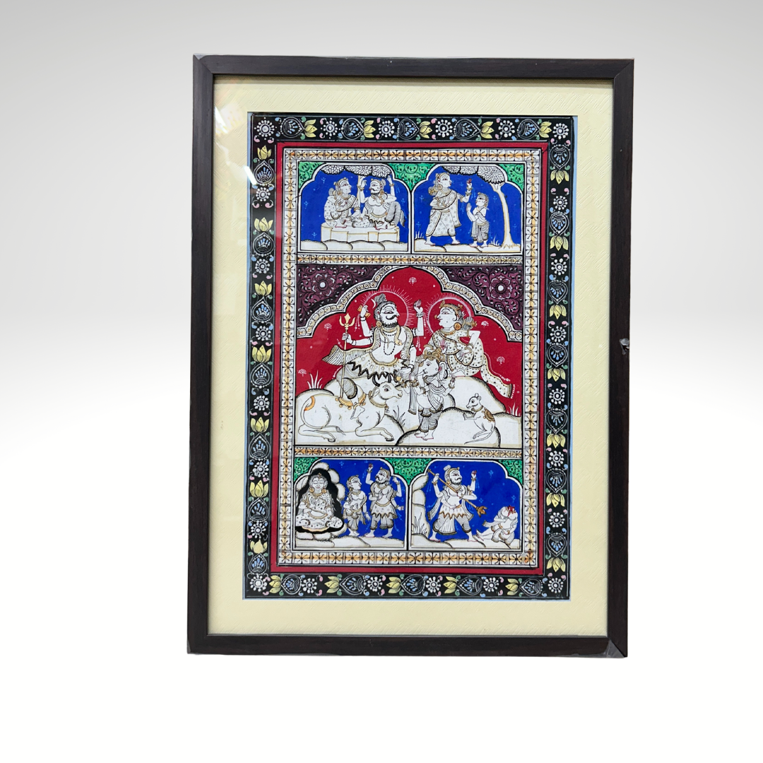 Handmade Pattachitra: Shiv Parvati (22.5 x 16.5 Inch)