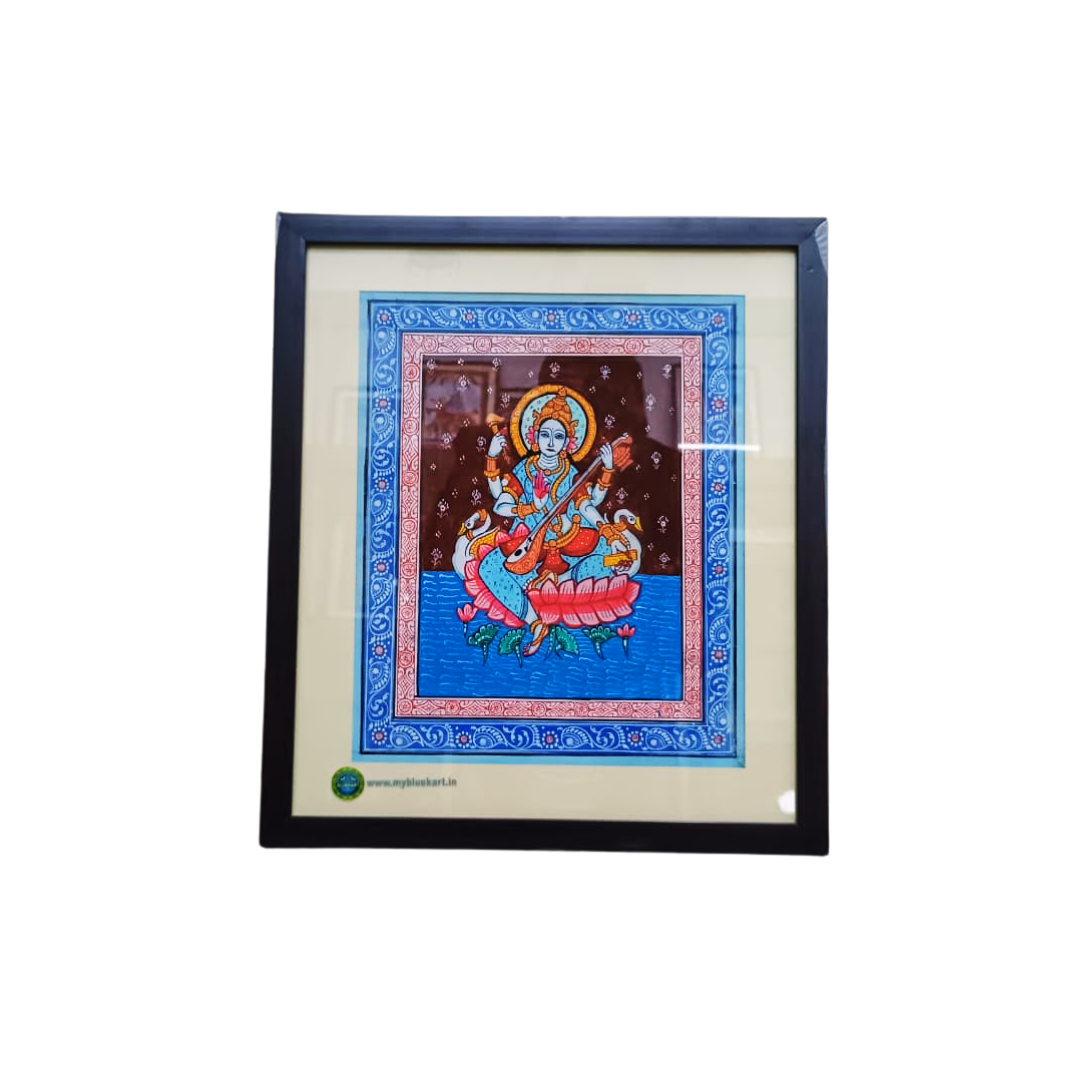 Handmade Pattachitra: Maa Saraswati (13.5 x 15.5 Inch)