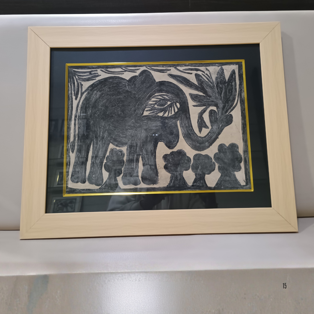 Handmade Khovar Painting: The Elephant (20.5 x 16.5 Inch)
