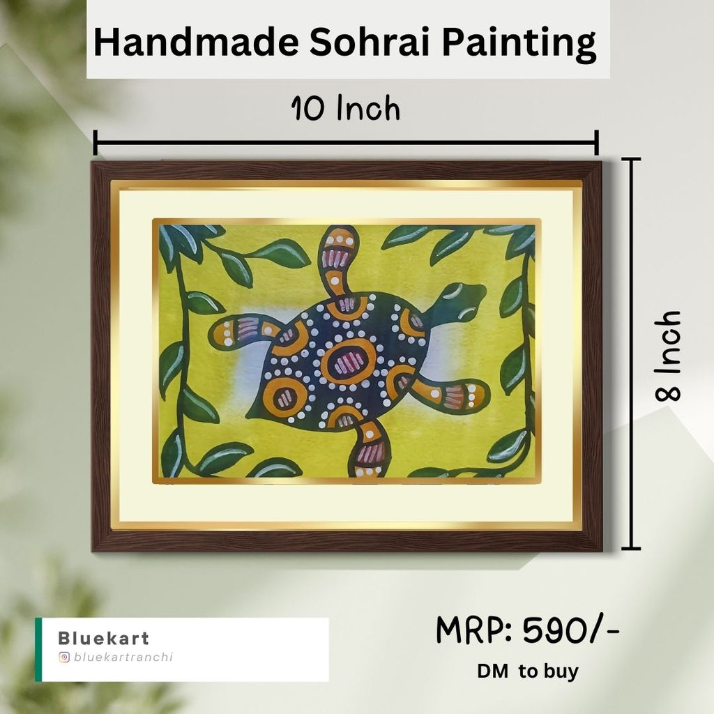 Handmade Sohrai Painting: The Turtle (Size: 12x10 Inches)