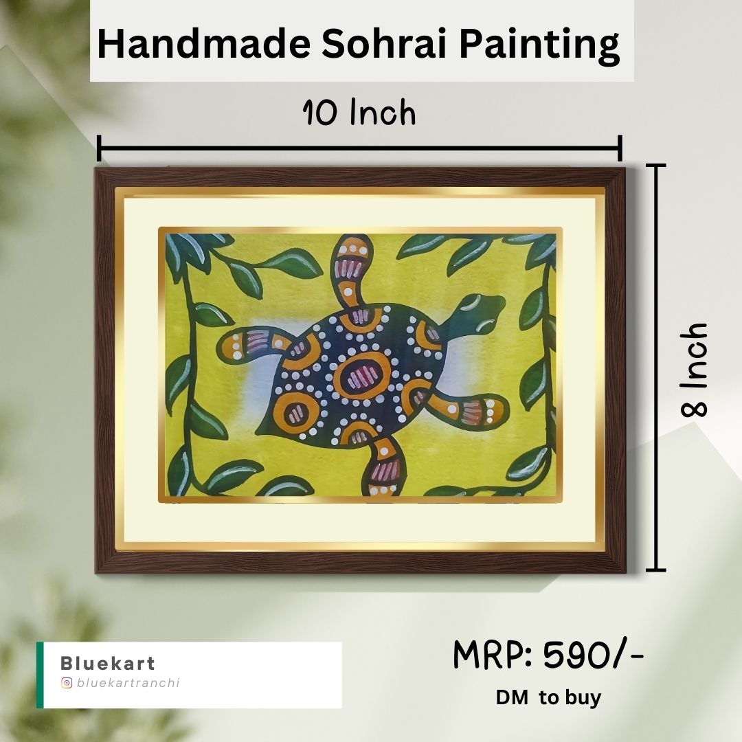 Handmade Sohrai Painting: The Turtle (Size: 8x10 Inches)