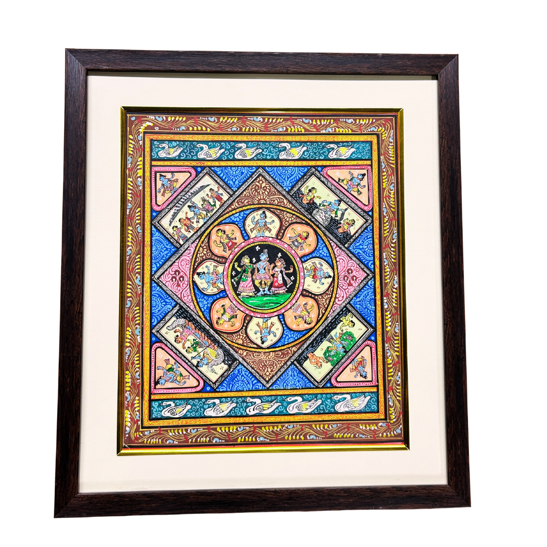Handmade Pattachitra: Shree Krishna Leela (12x10 Inch)