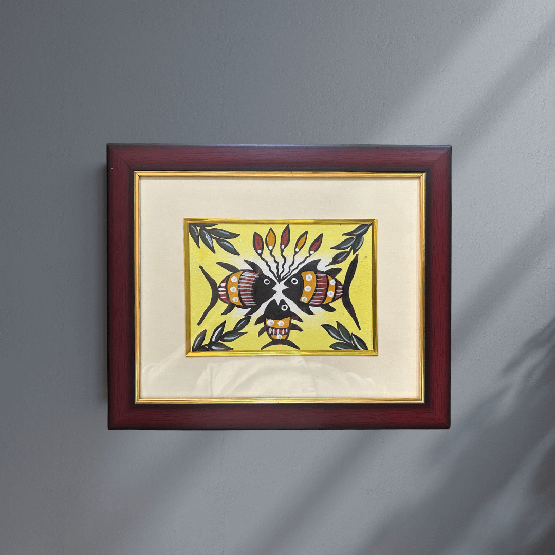 Handmade Sohrai Painting: The Fish Family (8x10 Inches)