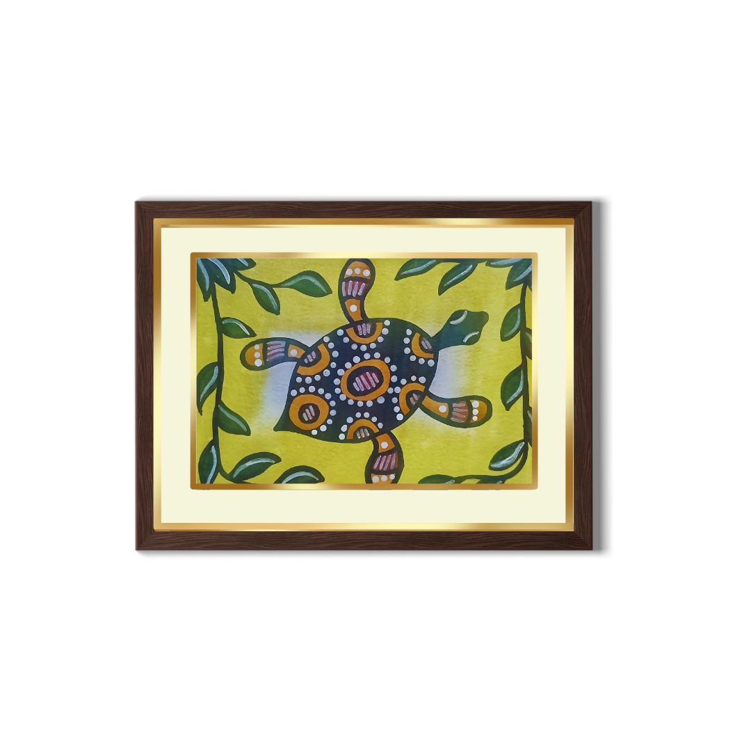 Handmade Sohrai Painting: The Turtle (Size: 8x10 Inches)