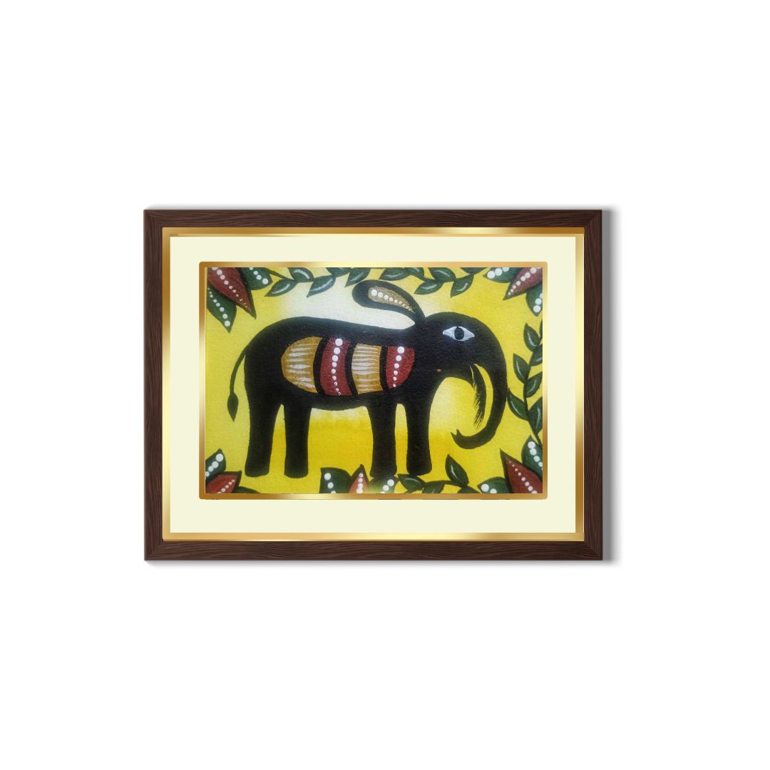 Handmade Sohrai Painting: The Elephant (Size: 8x10 Inches)