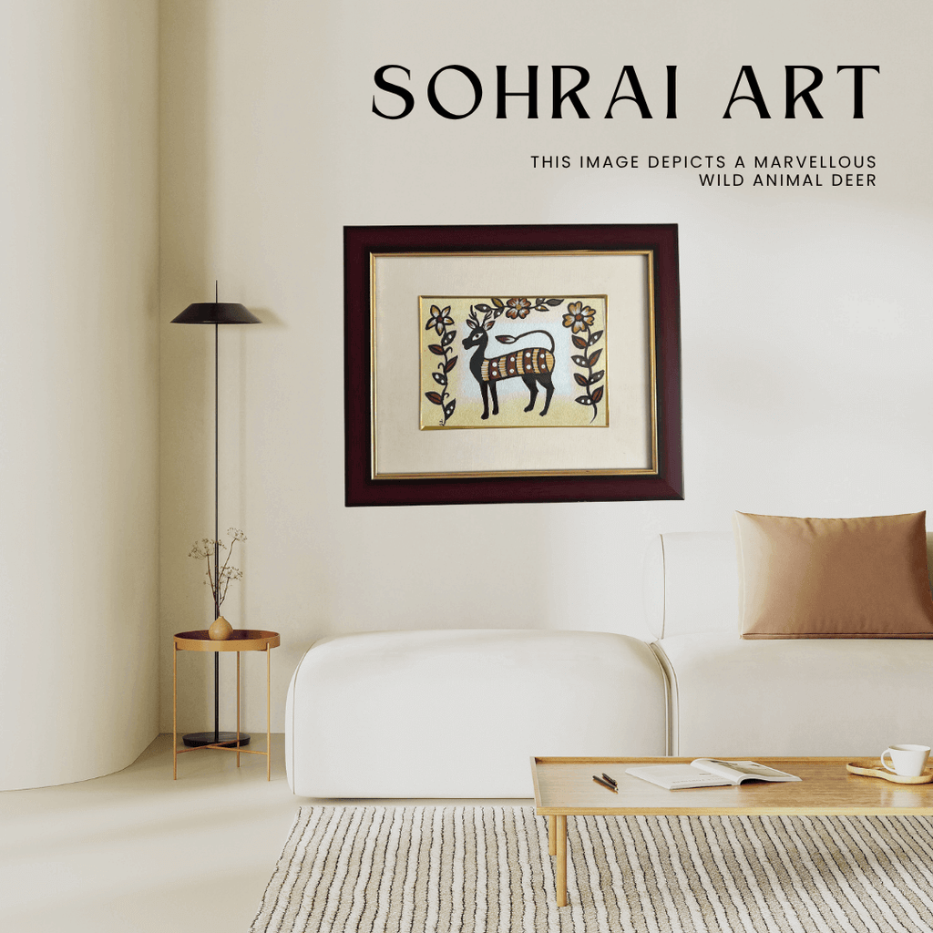 Handmade Sohrai Painting: The Deer (Size: 12x10 Inches)