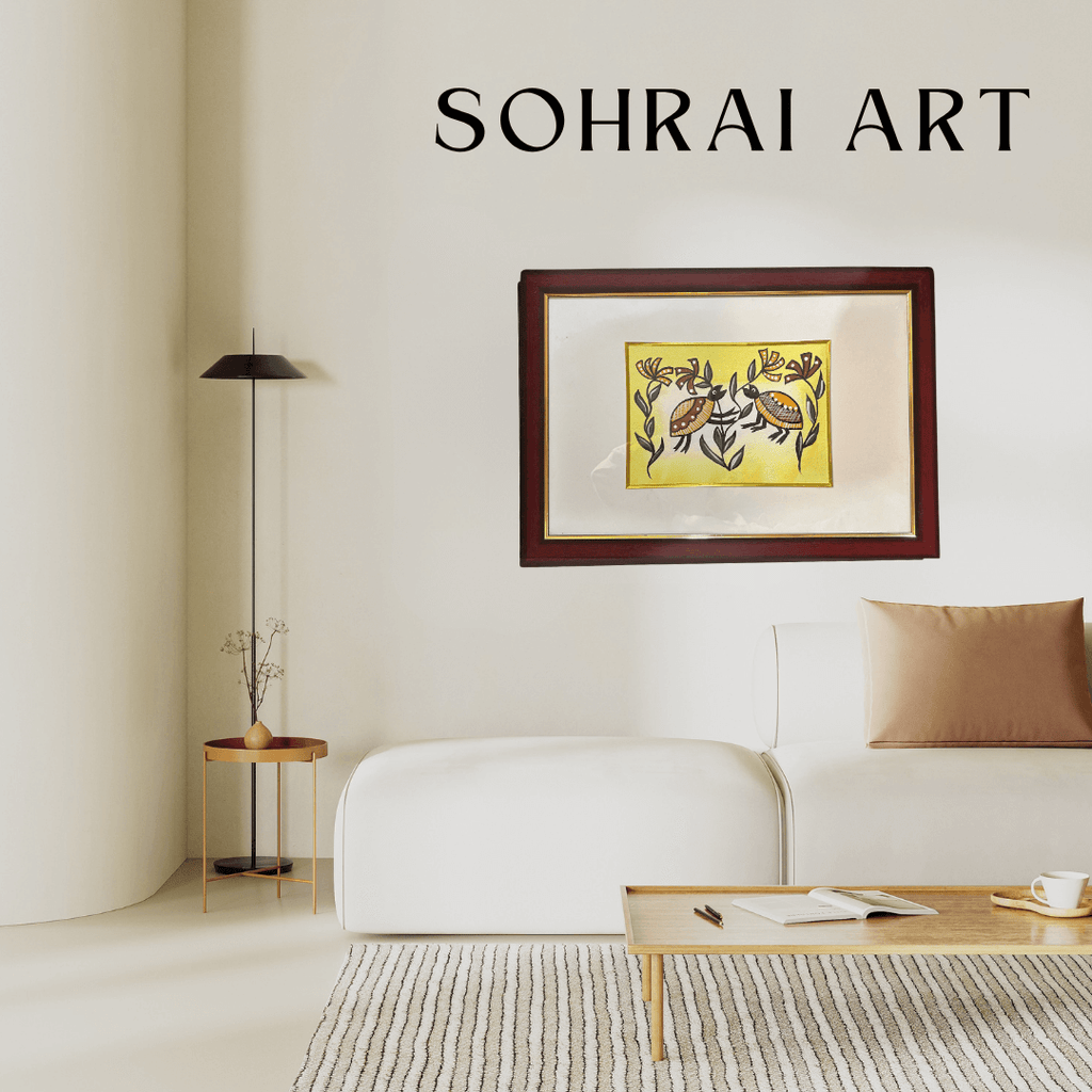 Handmade Sohrai Painting: Two Turtles (Size: 12x18 Inches)