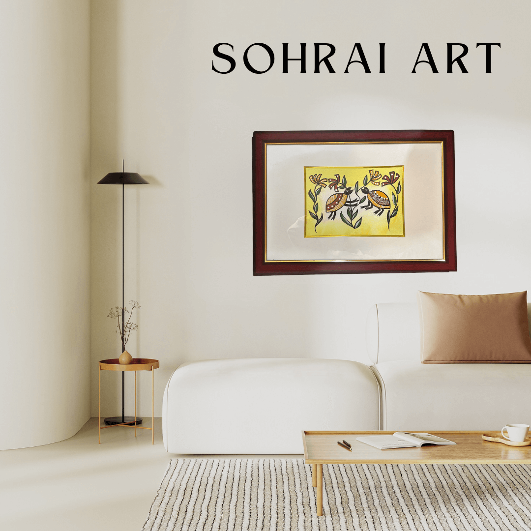 Handmade Sohrai Painting: Two Turtles (Size: 12x18 Inches)