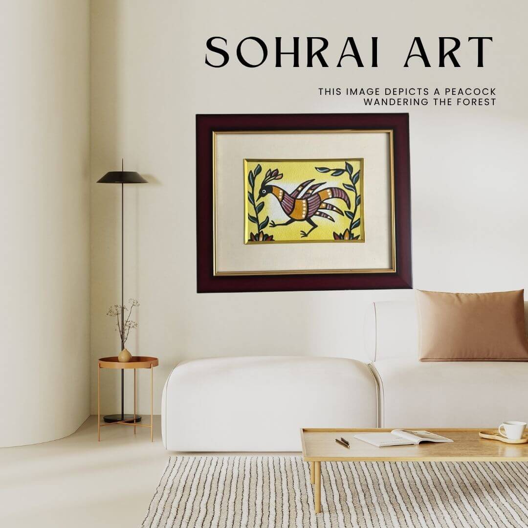 Handmade Sohrai Painting: The Peacock (8x10 Inches)