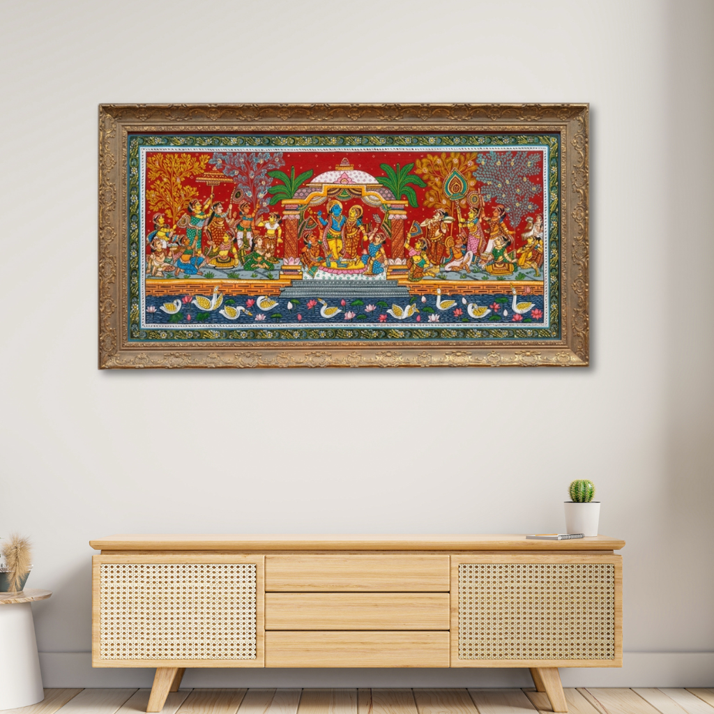 Handmade Pattachitra: Krishna Leela (Size: 23×44 inch)