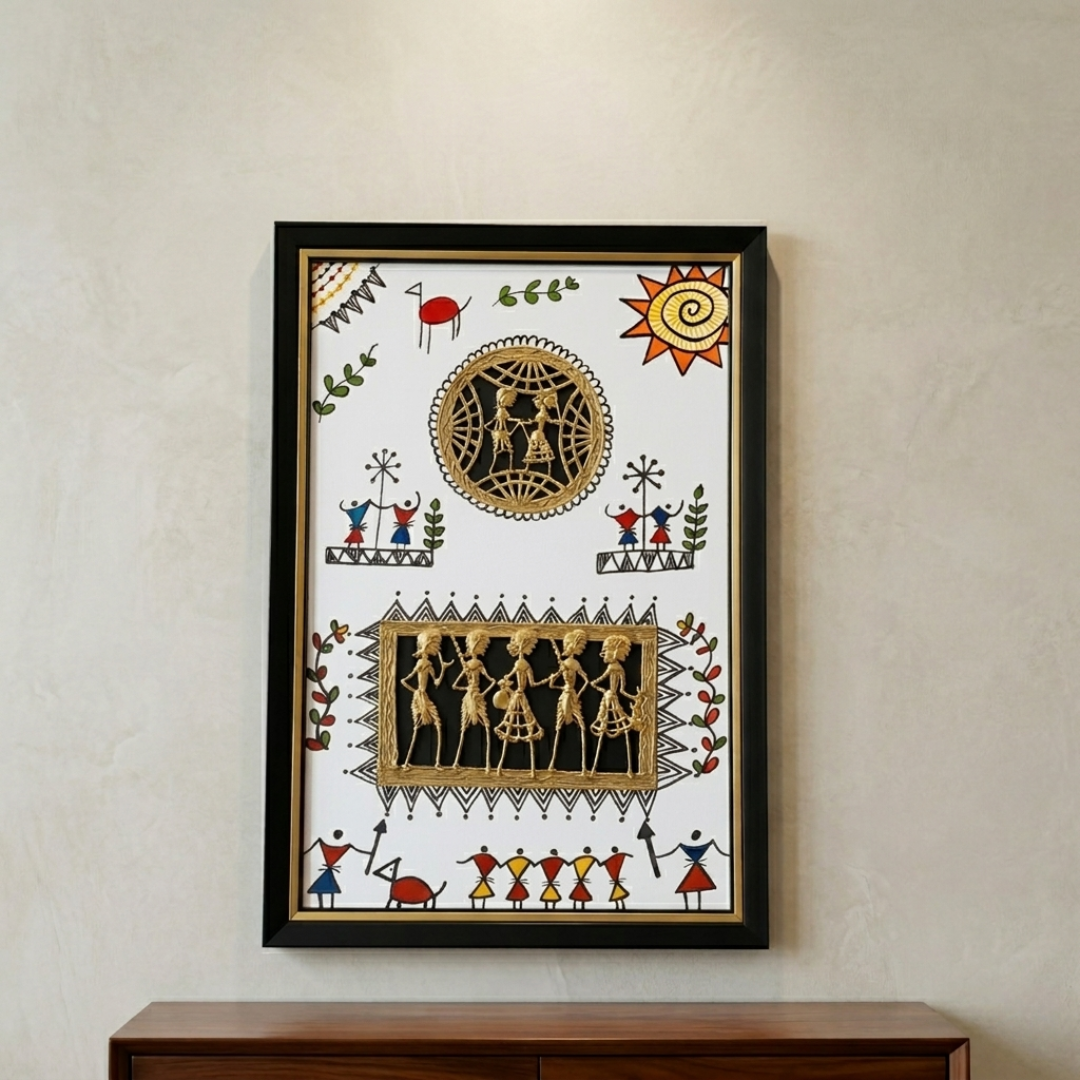Golden Tribal Harmony - Dokra Craft Frame (Size: 13x19 Inch)
