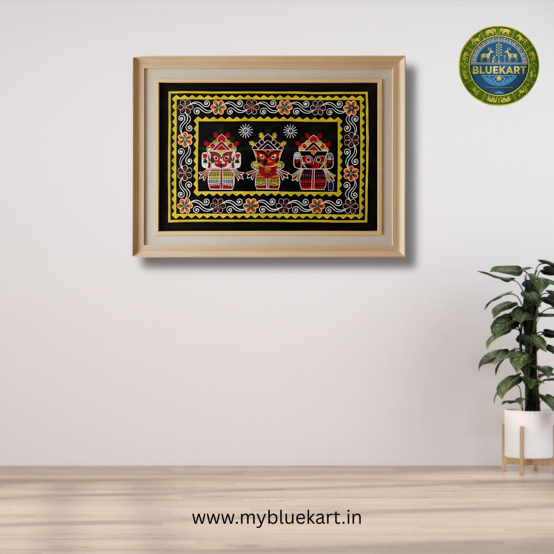 Pipli/Chandua Art: Lord Jagannath Balabhadra Subhadra | Size: 46 x 33 Inch