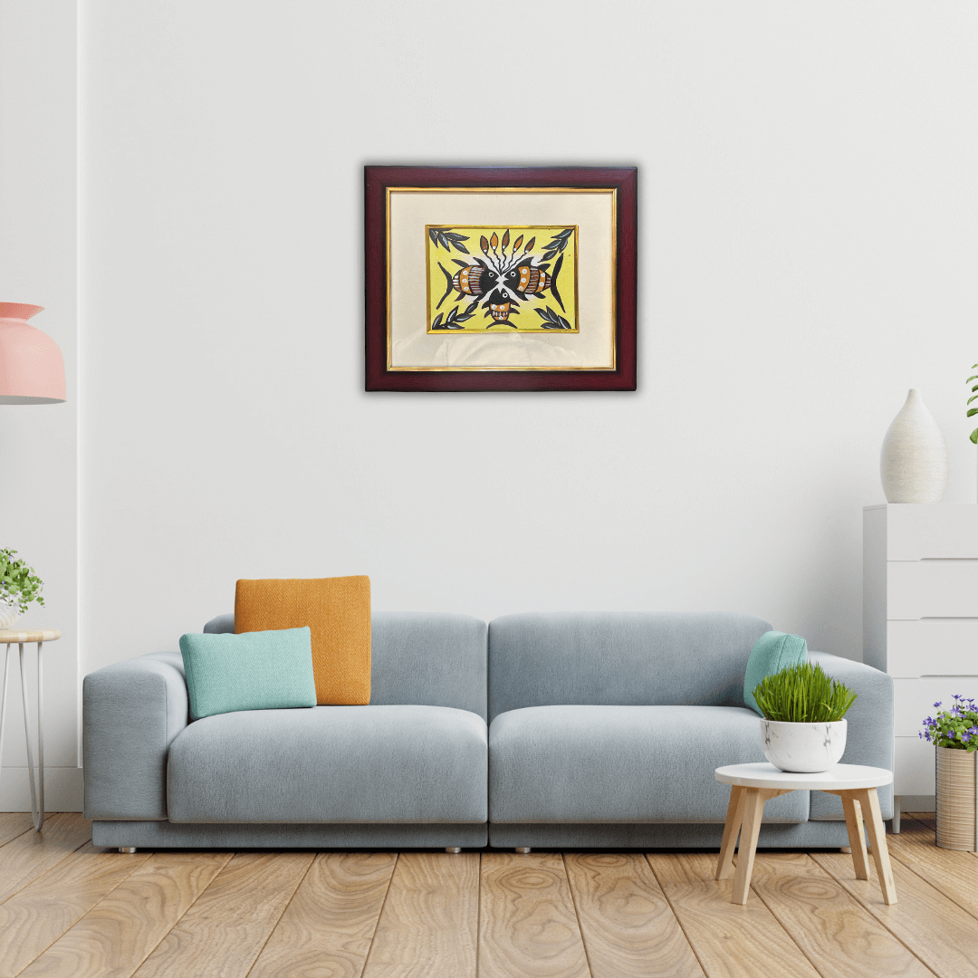 Handmade Sohrai Painting: The Fish Family (8x10 Inches)