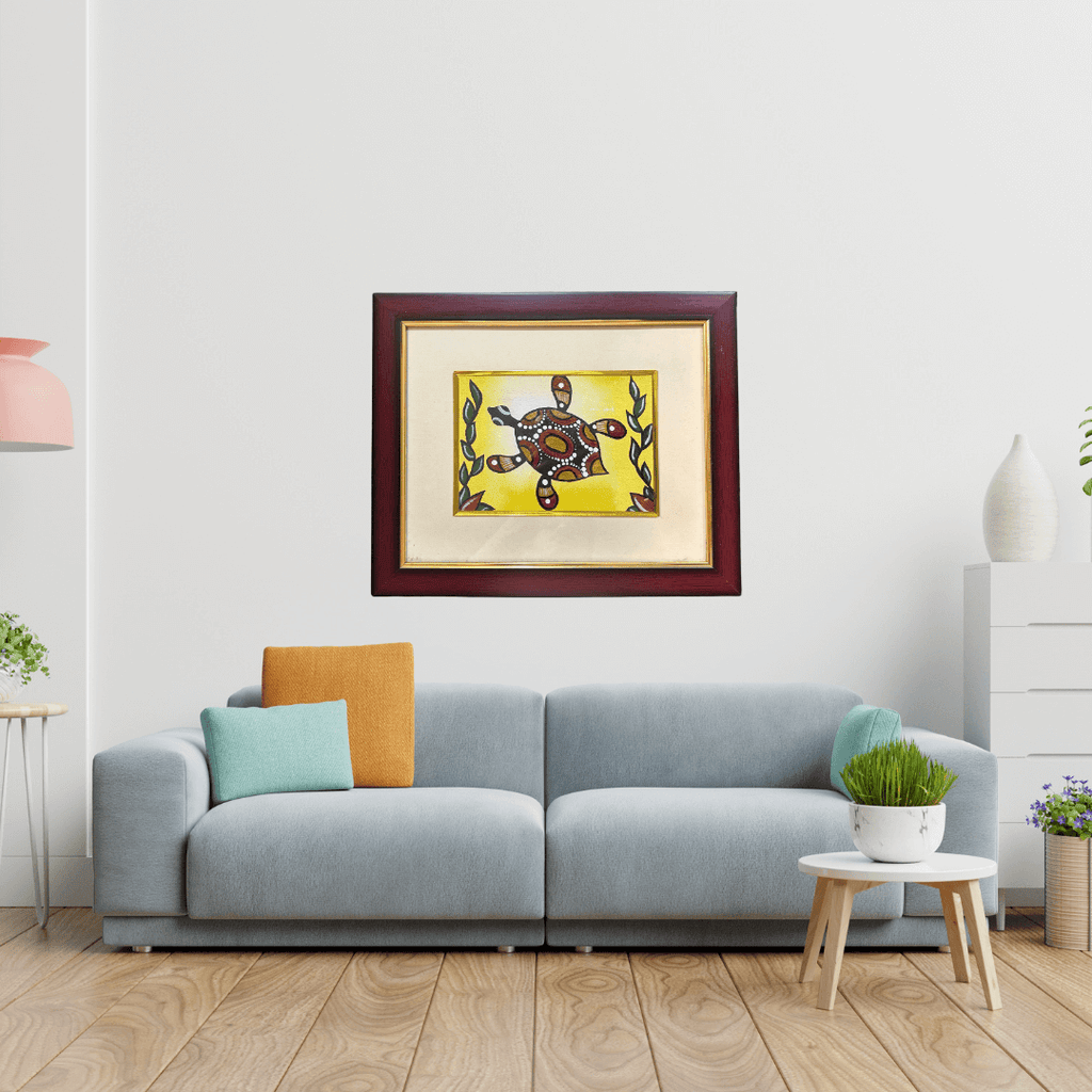 Handmade Sohrai Painting: The Turtle (Size: 12x10 Inches)