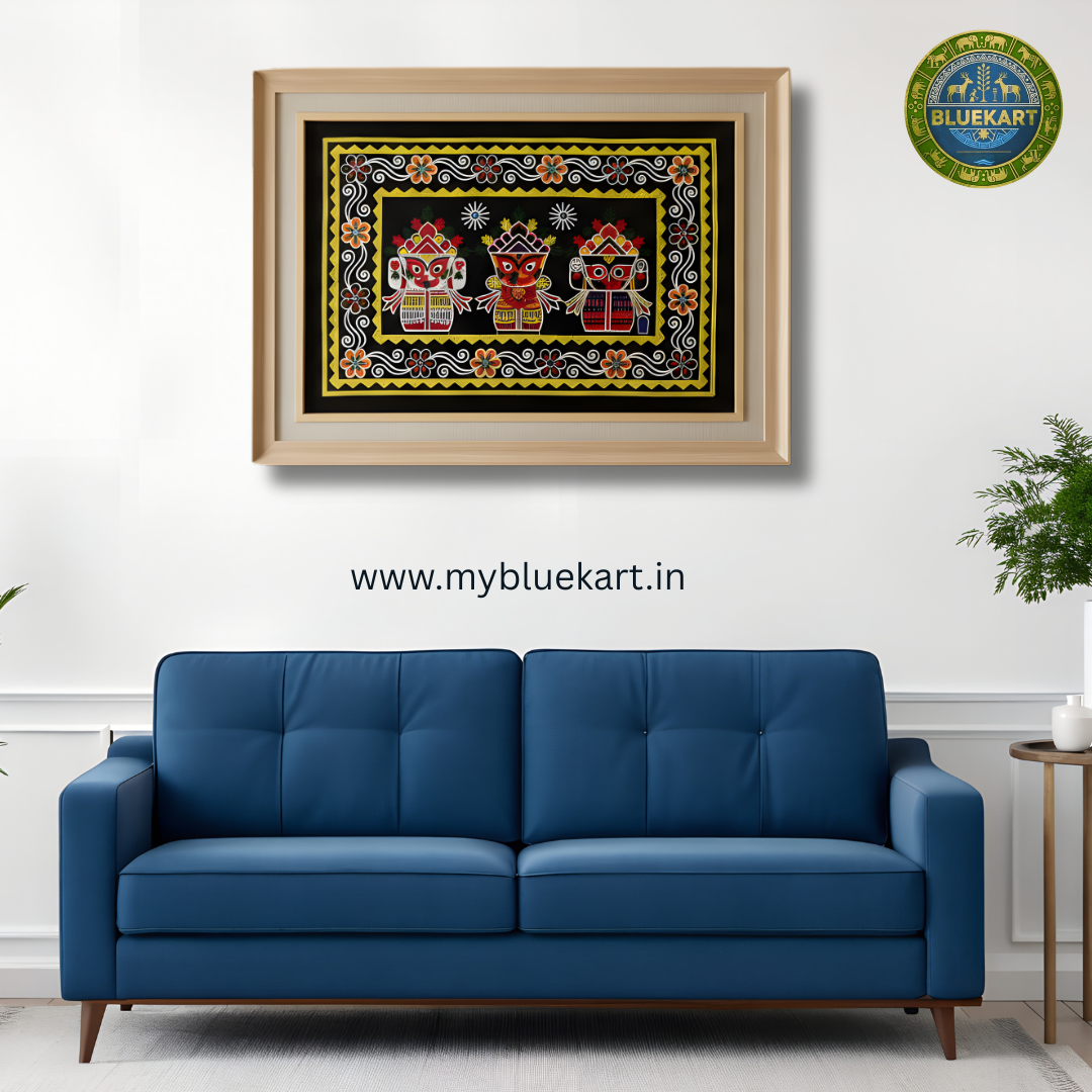 Pipli/Chandua Art: Lord Jagannath Balabhadra Subhadra | Size: 46 x 33 Inch