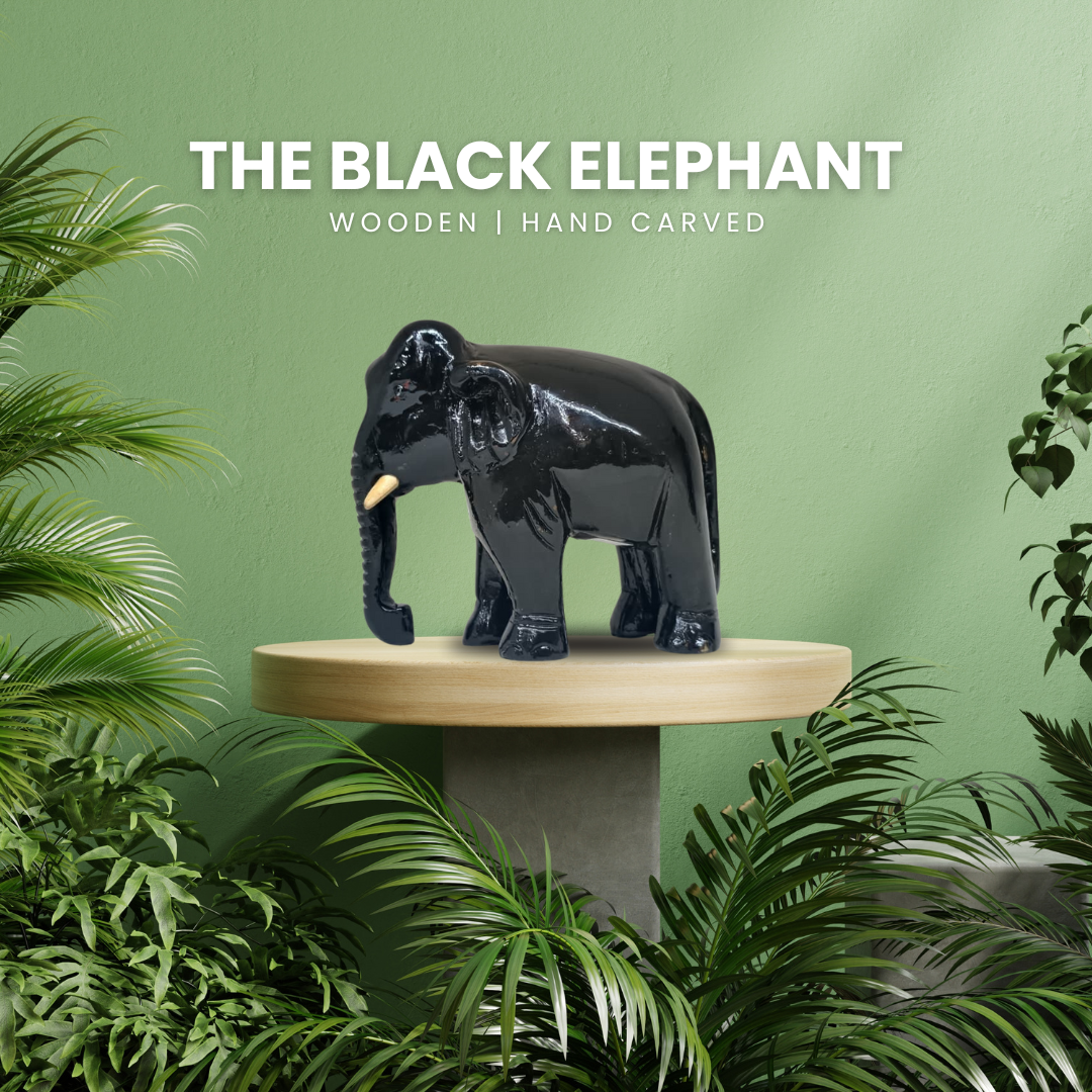 The Black Elephants | Hand-Carved Wooden Sculpture | 1 Set | 4x5 Inch