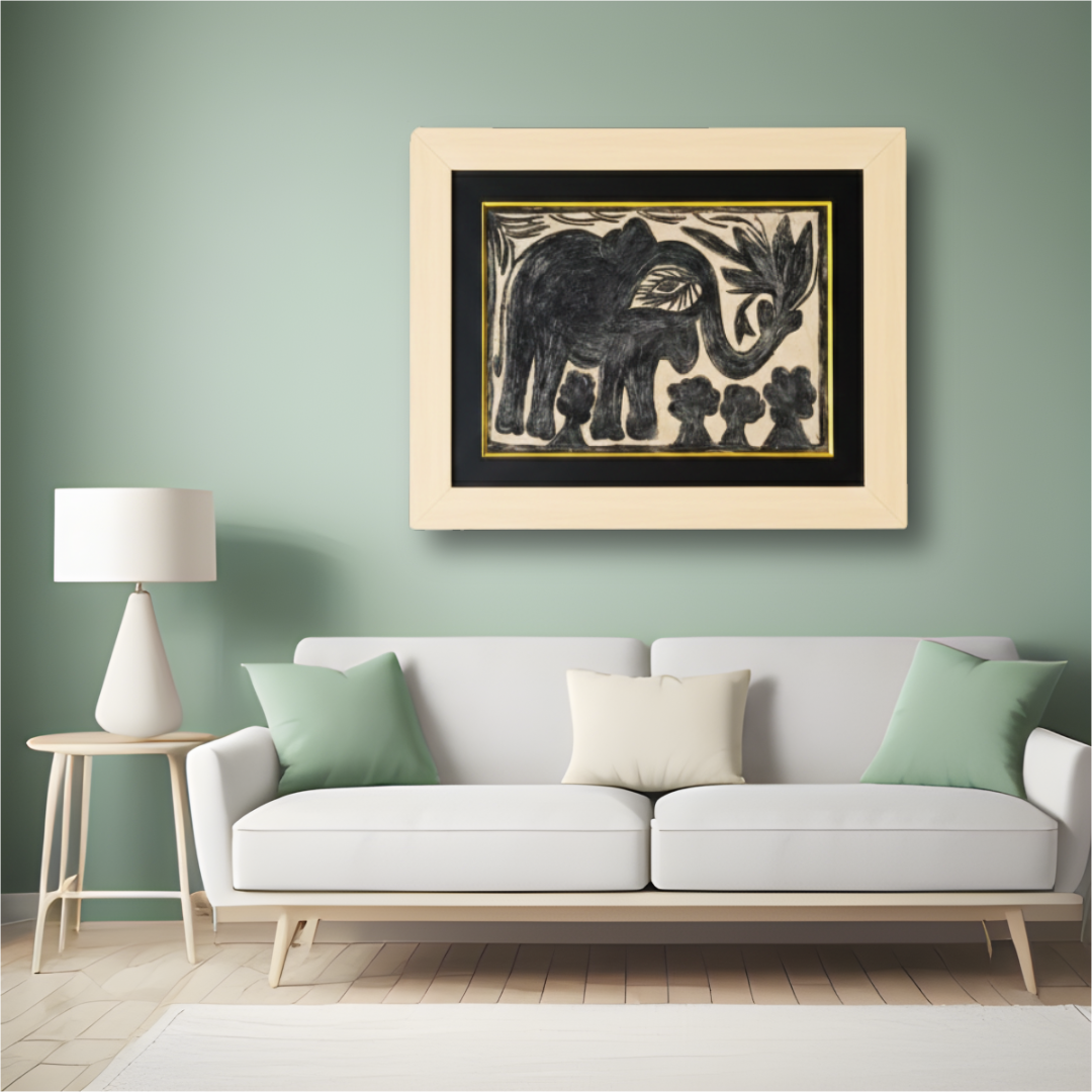 Handmade Khovar Painting: The Elephant (21 x 17 Inch)