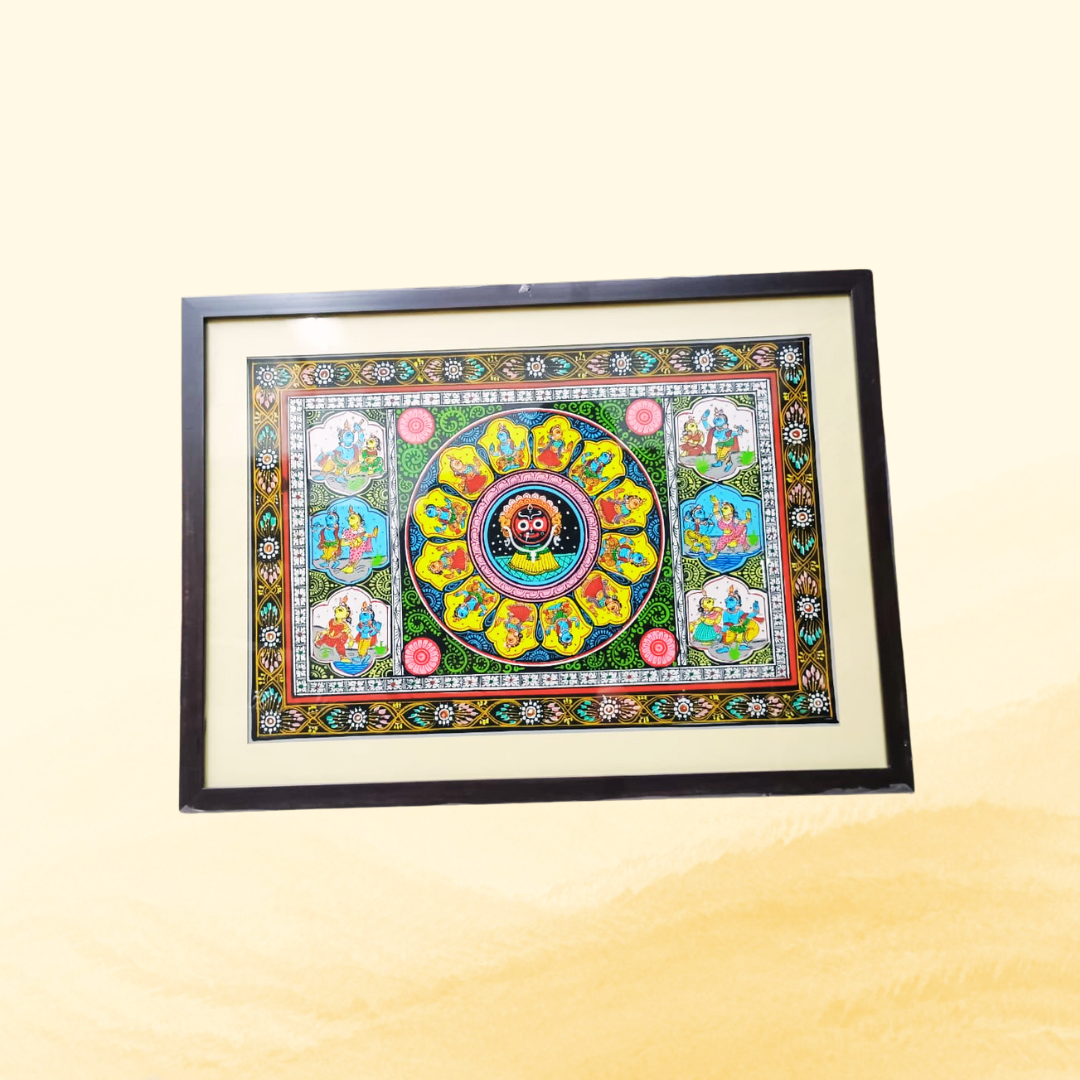 Handmade Pattachitra: Lord Jagannath Krishna Story (22.5 x 16.5 Inch)