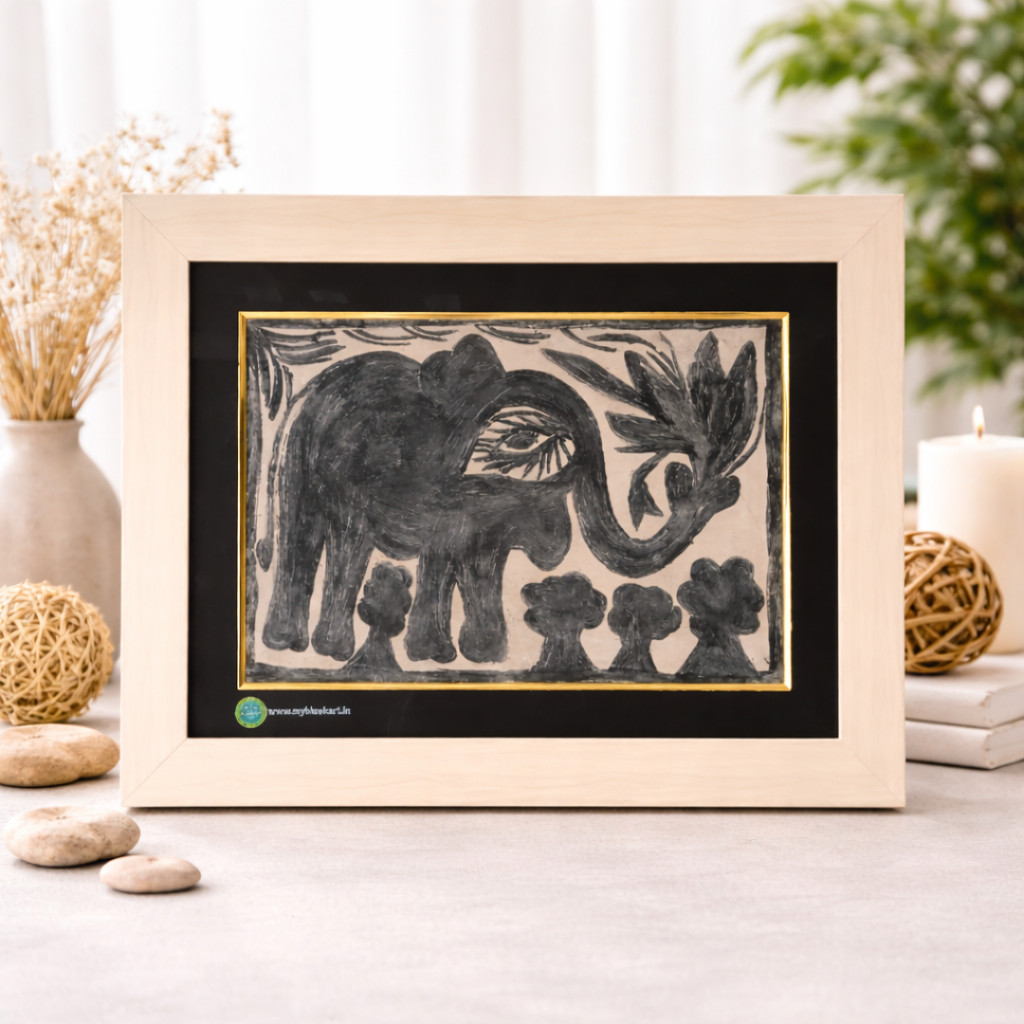 Handmade Khovar Painting: The Elephant (21 x 17 Inch)