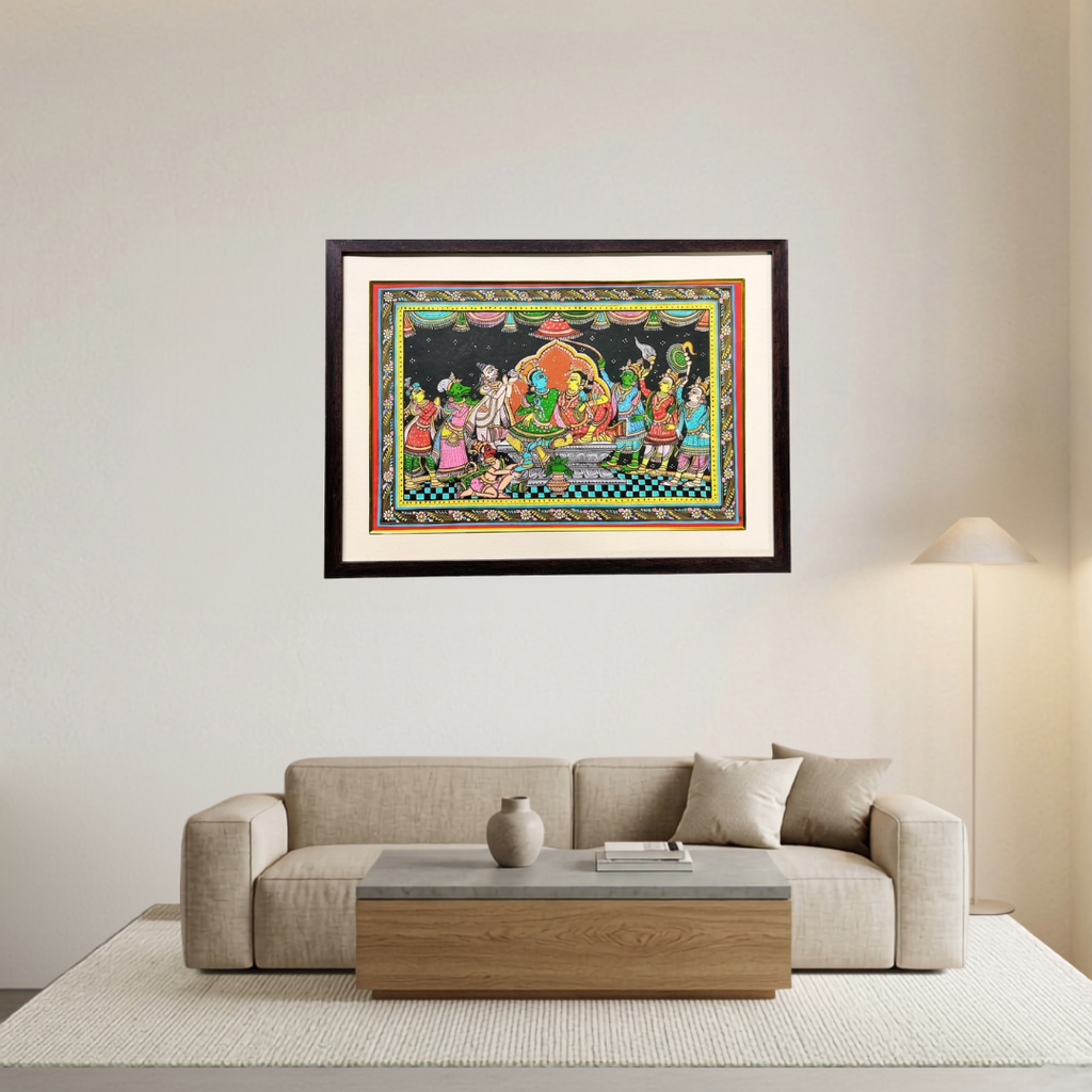 Handmade Pattachitra: Shree Ram Sita Vivah (22x16 Inch)