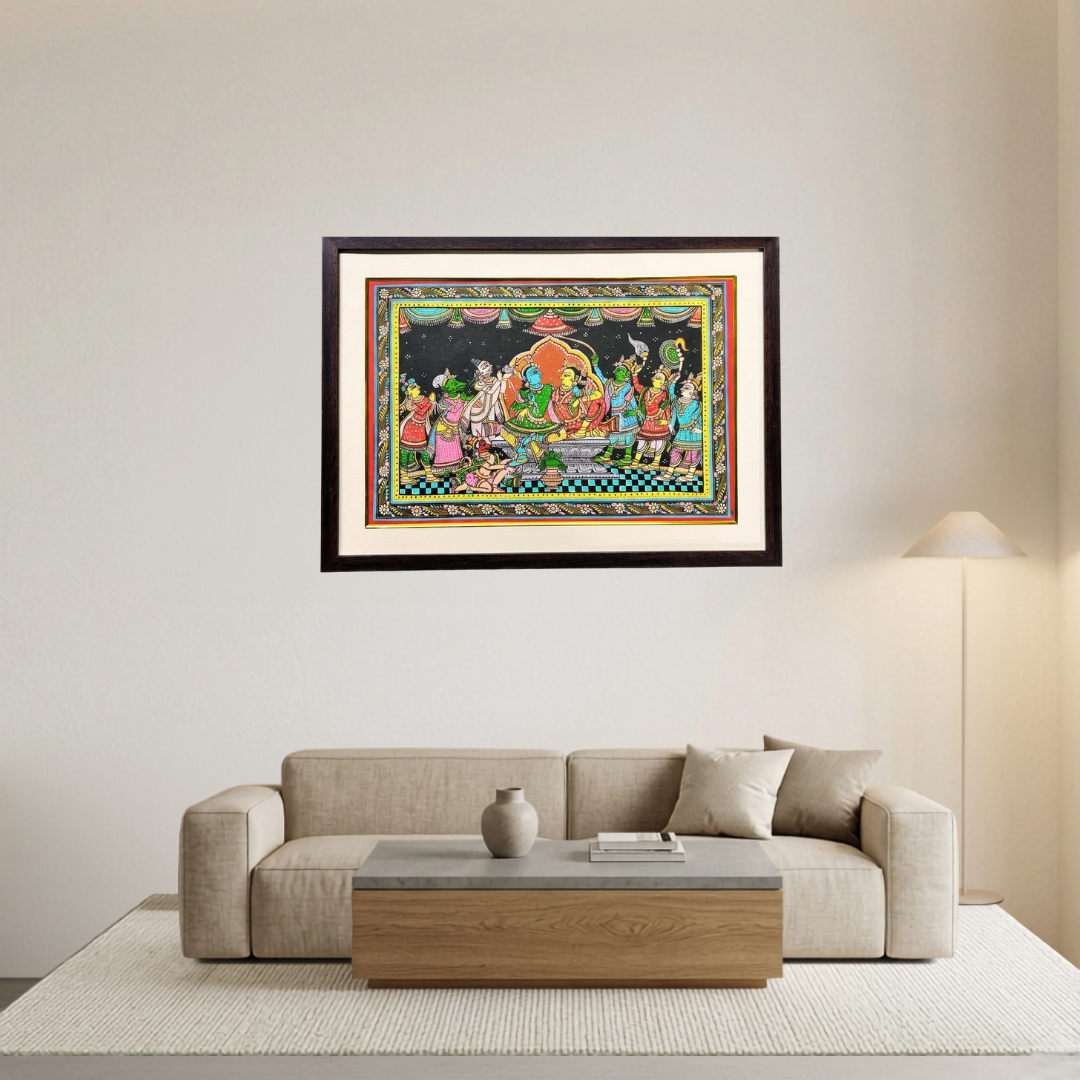 Handmade Pattachitra: Shree Ram Sita Vivah (22x16 Inch)