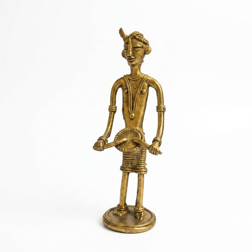 The Drummer – Handmade Bastar Dokra Art (Size: L 2 x H 6 Inch)