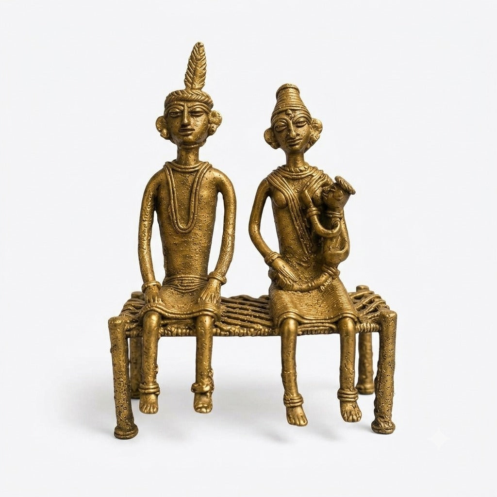 Tribal Family – Handmade Bastar Dokra Art (Size: L 4.2 x B 2 x H 6.5 Inch)