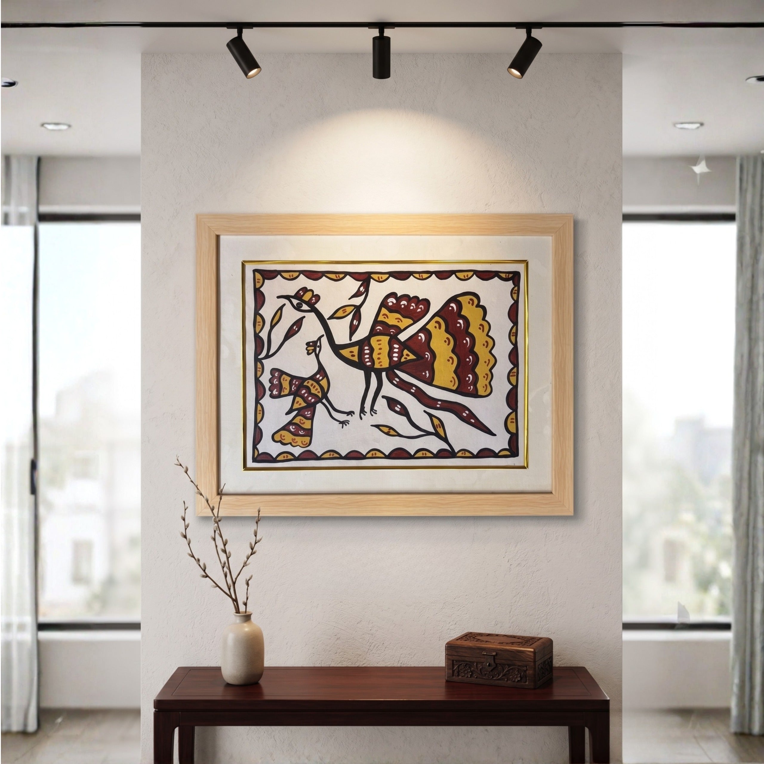 Couple Bird | Authentic Handmade Sohrai Painting (19 × 15 Inches)