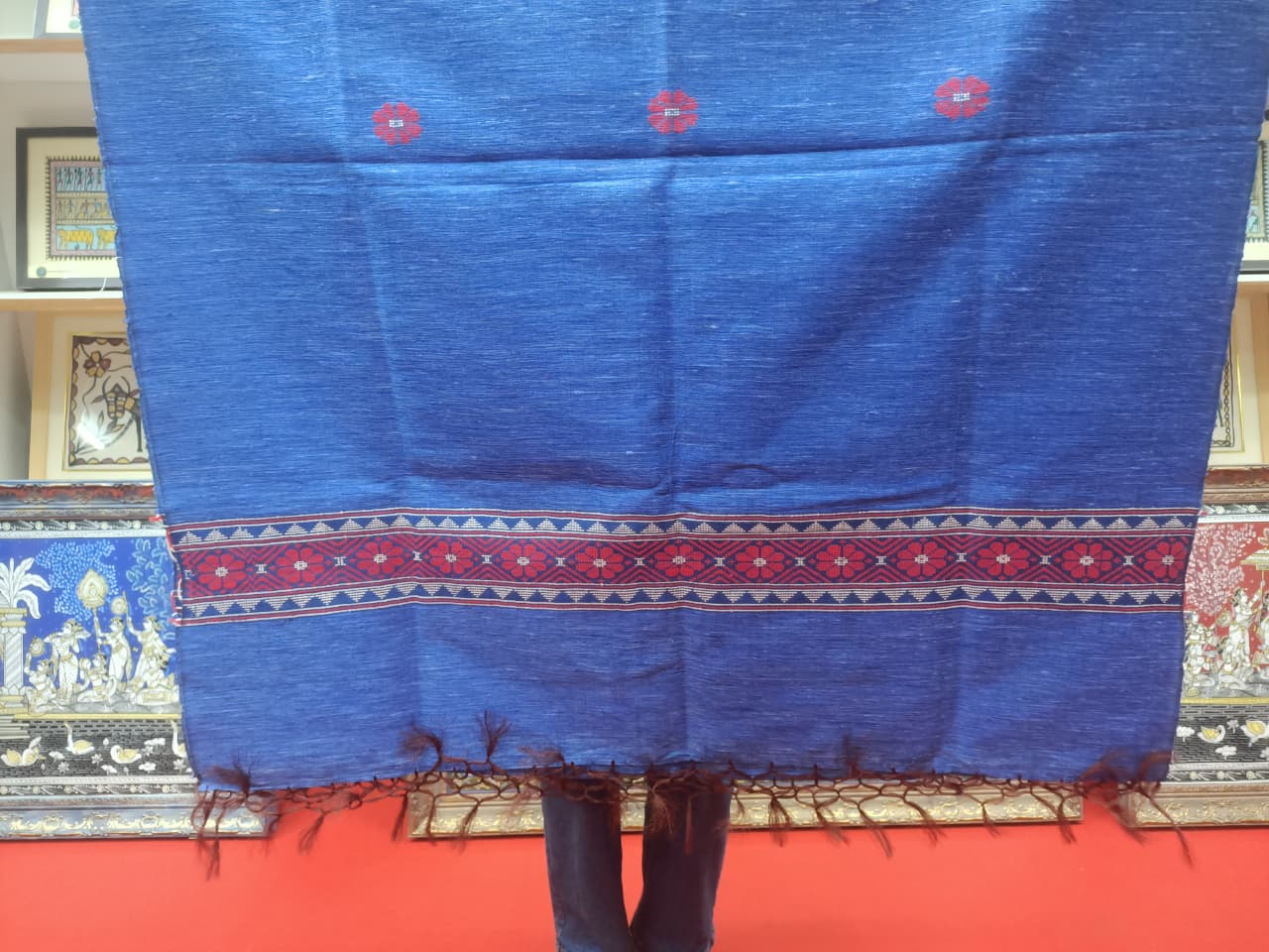 Handcrafted Royal Blue Tussar Silk Shawl