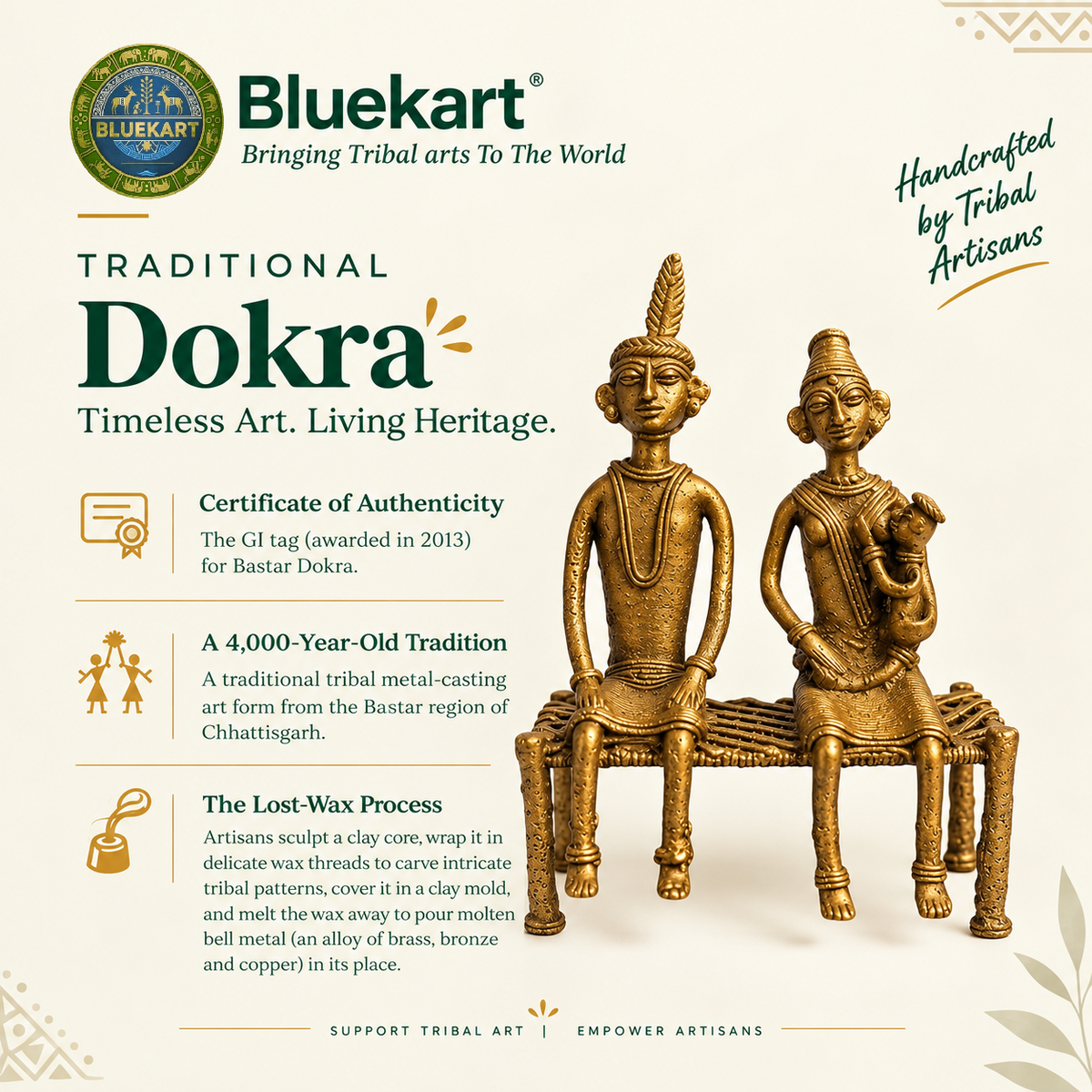 Tribal Family – Handmade Bastar Dokra Art (Size: L 4.2 x B 2 x H 6.5 Inch)