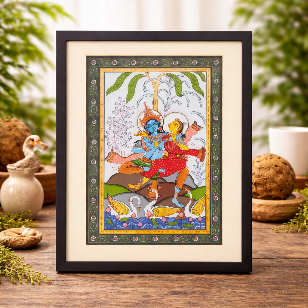 Handmade Pattachitra: Radha Krishna (22.5 x 16.5 Inch)