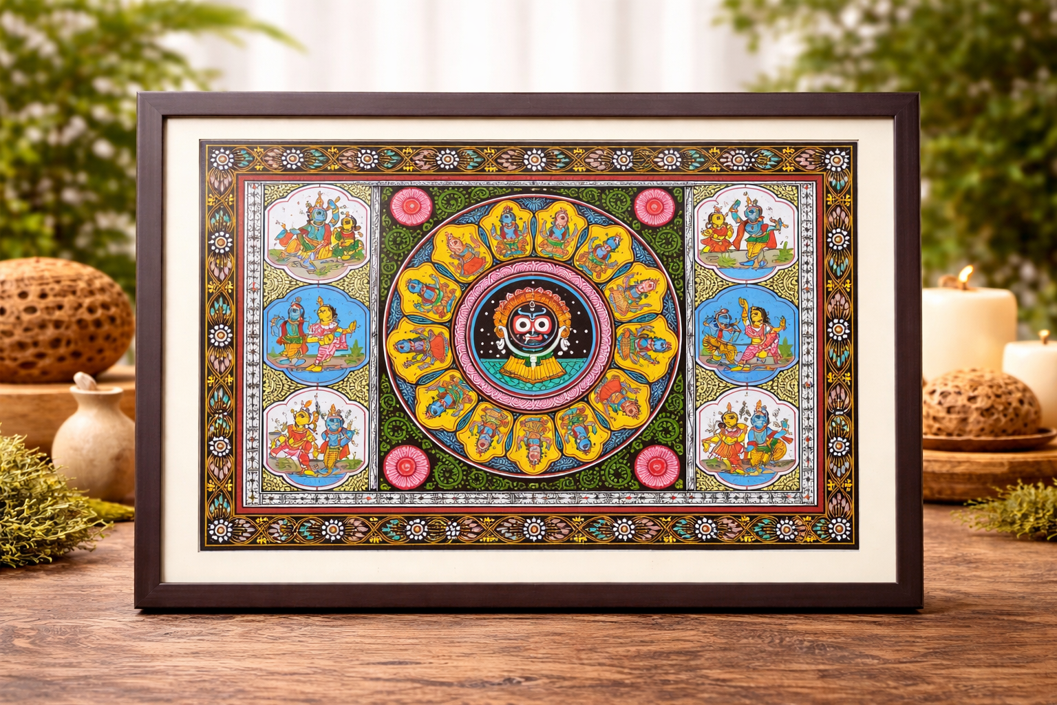 Handmade Pattachitra: Lord Jagannath Krishna Story (22.5 x 16.5 Inch)