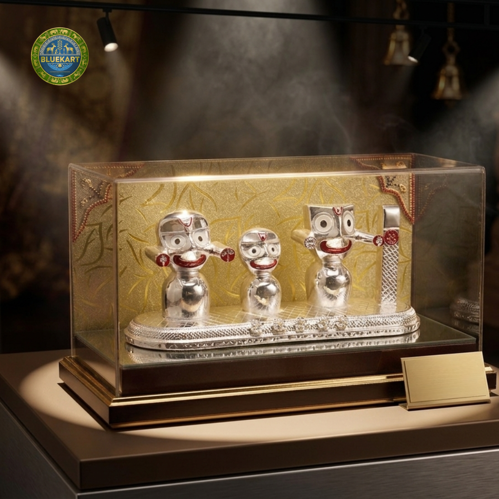 Silver Plated JBS Idol Set with Acrylic Display Case | Premium Decorative & Spiritual Gift