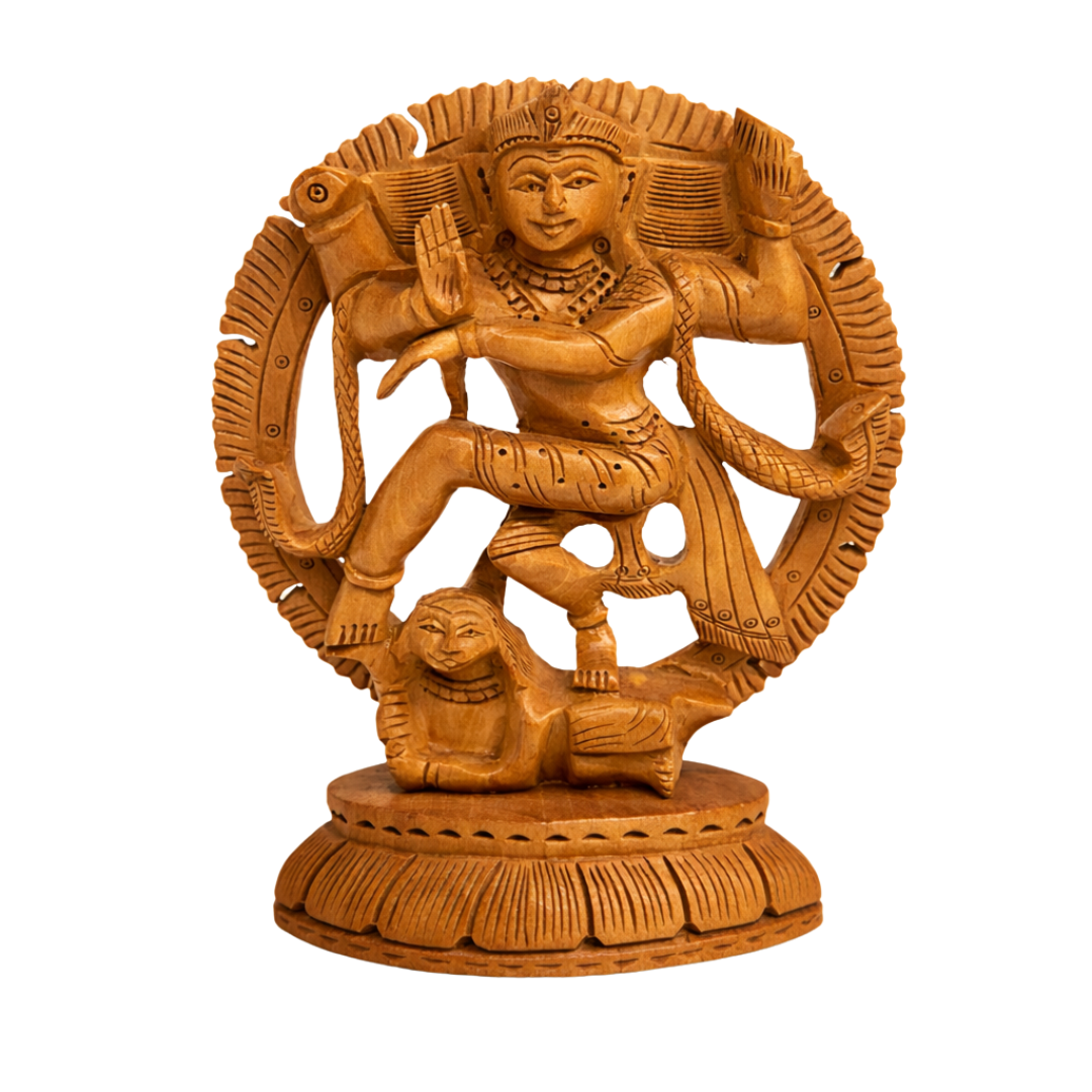 🕉️ Hand-Carved Wooden Dancing Natraj Statue (Traditional Art) Small