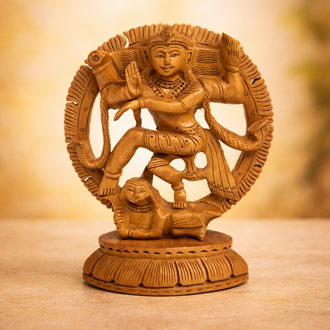 🕉️ Hand-Carved Wooden Dancing Natraj Statue (Traditional Art) Small