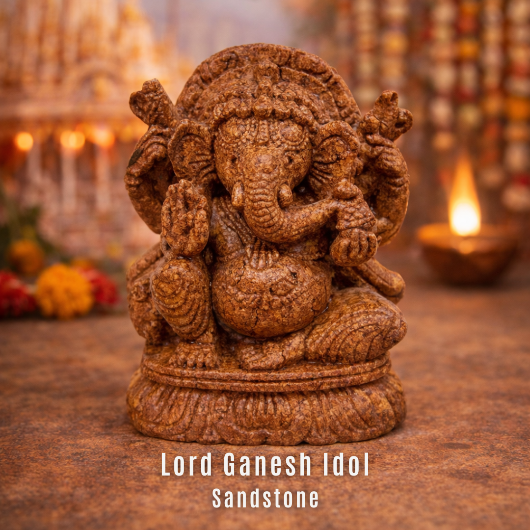 🕉️ Hand-Carved Sandstone Finish Lord Ganesha Idol – Traditional Indian Décor