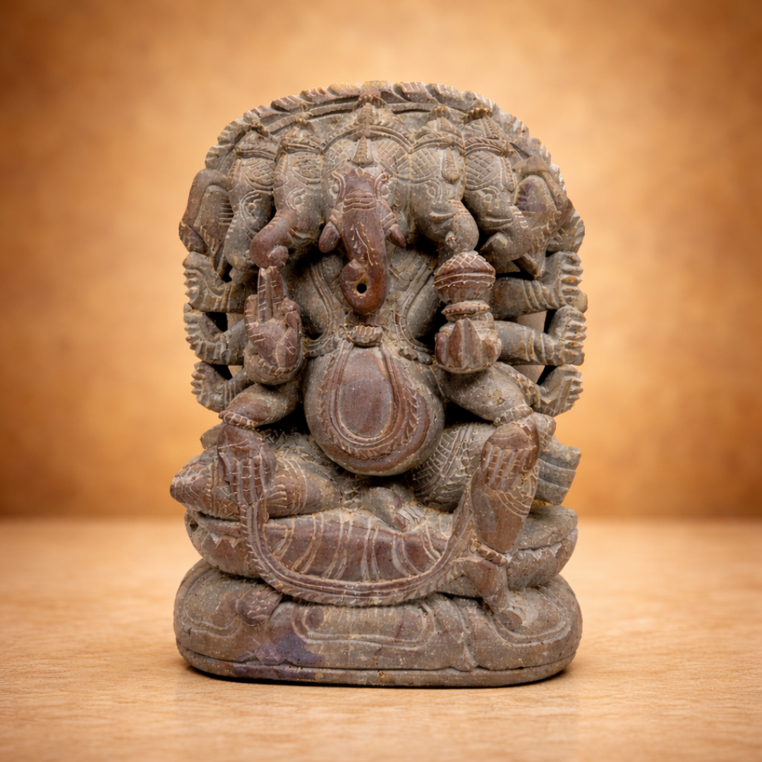 ✨ Hand-Carved RedStone Panchmukhi Ganesha Idol ✨