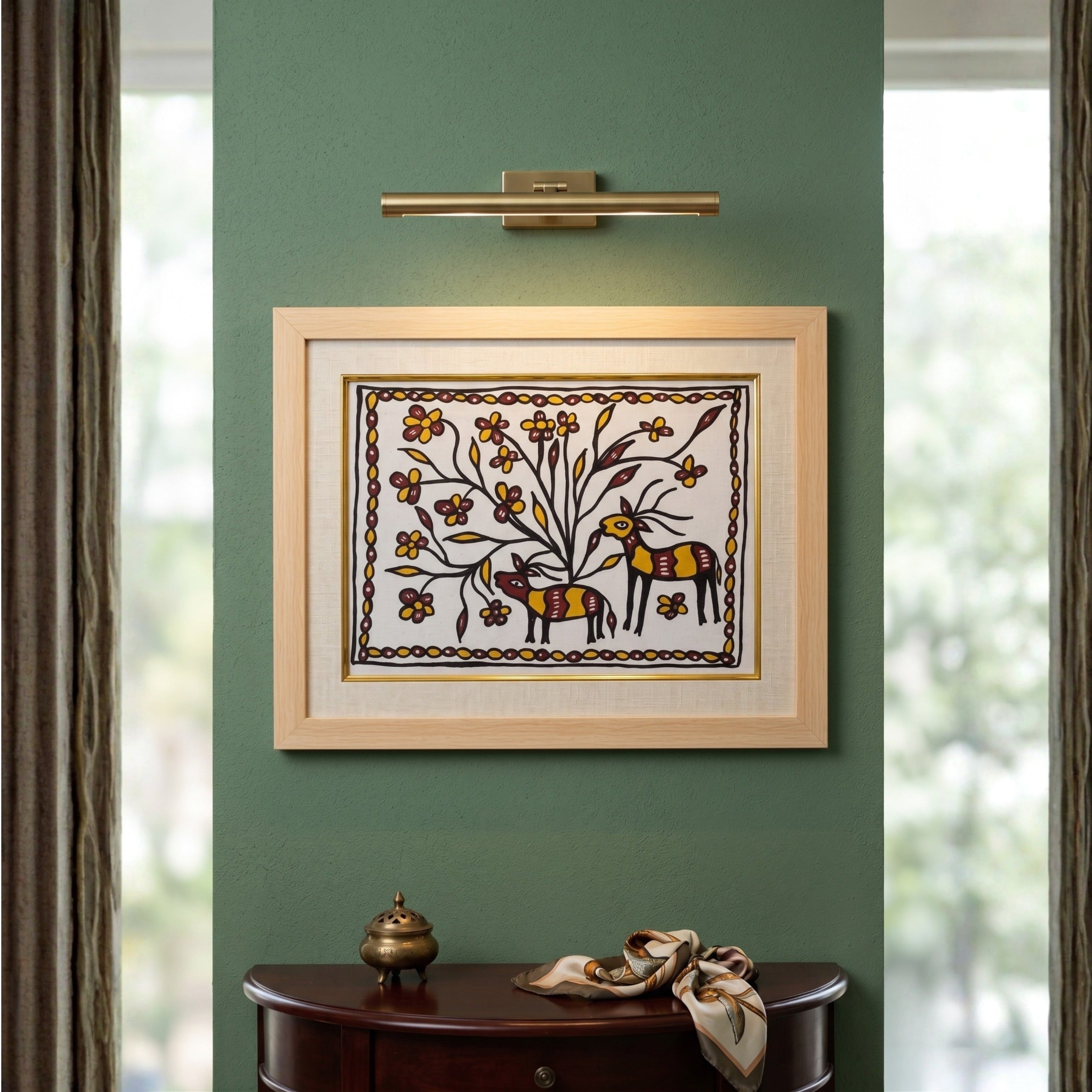 Couple Deer | Authentic Handmade Sohrai Painting (19 × 15 Inches)