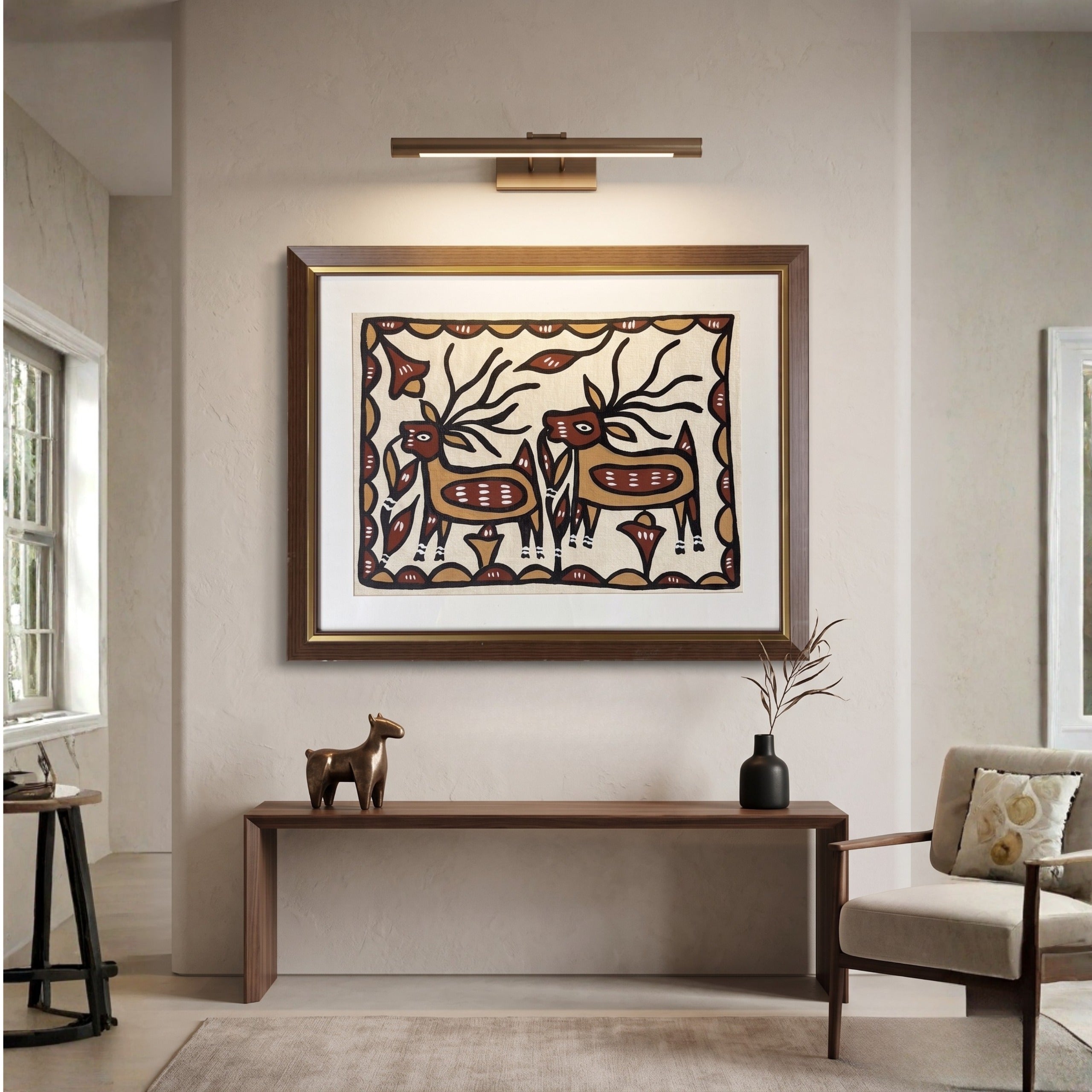 Couple Deer In The Jungle | Authentic Handmade Sohrai Painting (19 × 15 Inches)