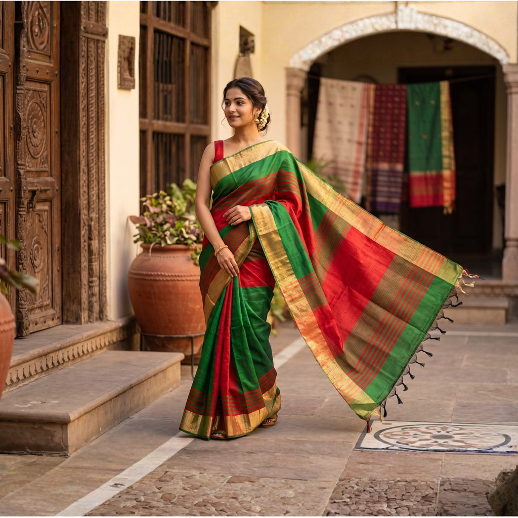 Elegant Dupion Silk Saree |Ethnic Zari Motifs, Perfect for Every Occasion