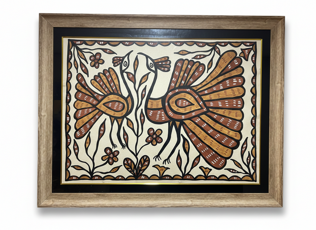 Handmade Sohrai Painting:Two Peacock(Size: 36x27 Inches)