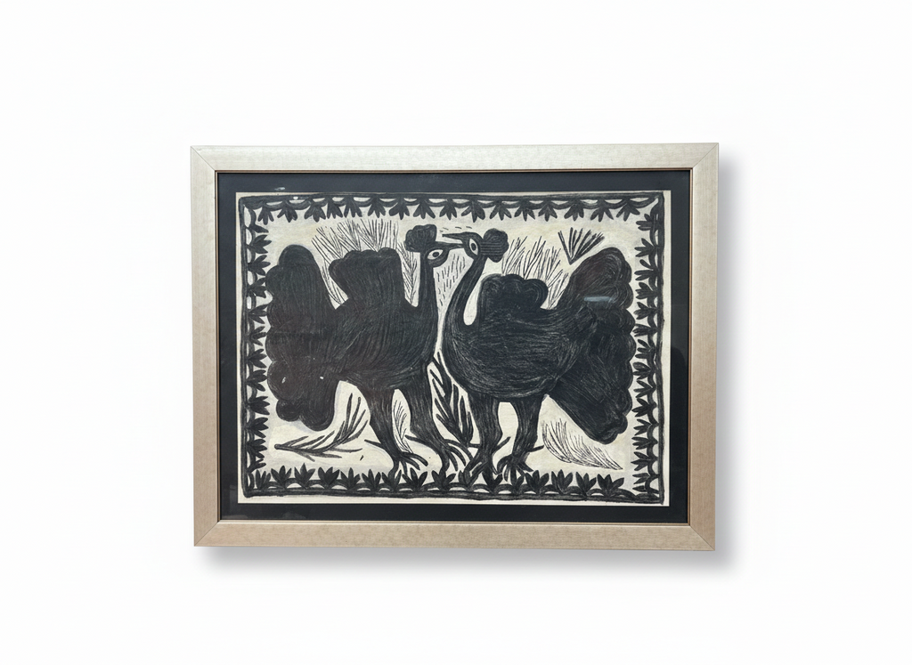 Handmade Khovar Painting:Two Peacock(Size: 36x28 Inches)