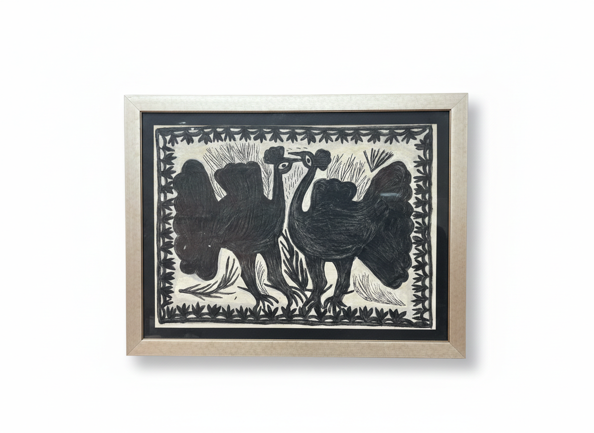 Handmade Khovar Painting:Two Peacock(Size: 36x28 Inches)
