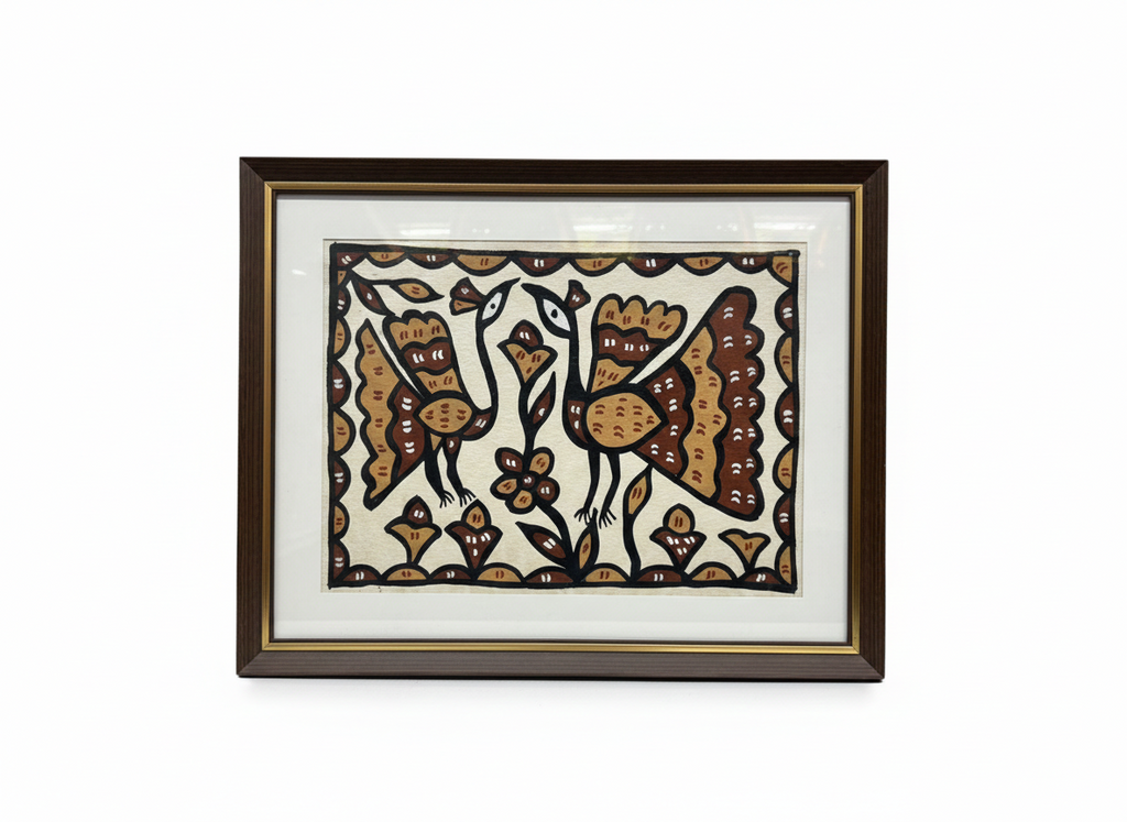 Handmade Sohrai Painting:Two Peacock(Size: 15x11 Inches)