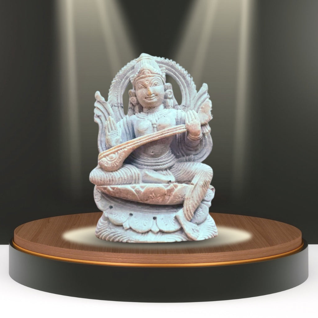 Hand-Carved RedStone Goddess Saraswati Idol (5x7.5 cm)