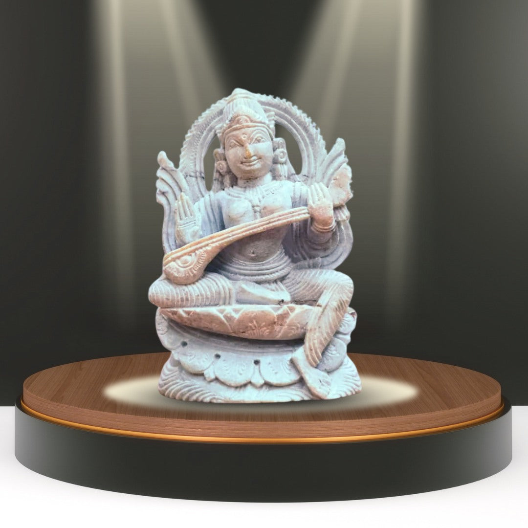 Hand-Carved RedStone Goddess Saraswati Idol (5x7.5 cm)