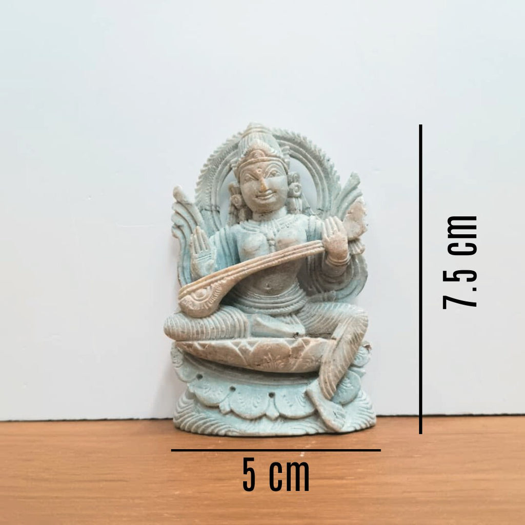Hand-Carved RedStone Goddess Saraswati Idol (5x7.5 cm)
