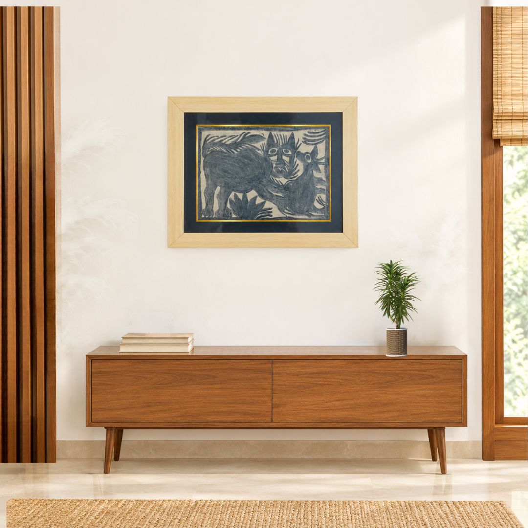 Handmade Khovar Painting: Deer and Tiger (21 x 17 Inch)
